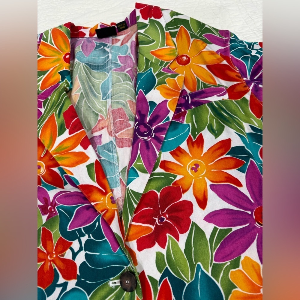Lizsport Womens Colorful Floral Blazer Jacket Size L - Picture 4 of 11